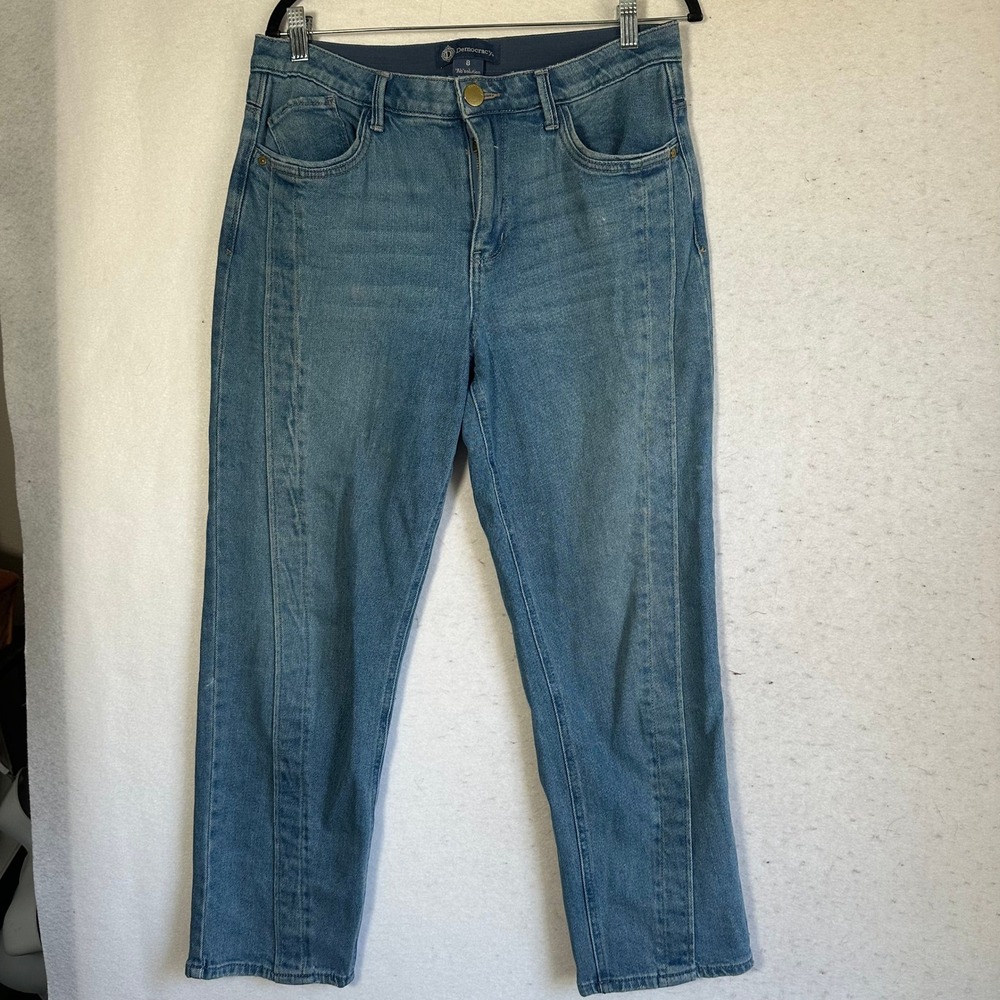 Democracy Absolution Straight Leg Jeans Medium Wash Seam Detail Blue Womens 8